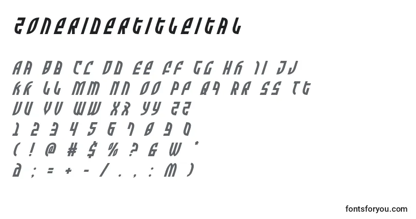 Zoneridertitleitalフォント–アルファベット、数字、特殊文字