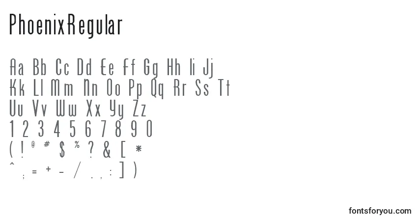PhoenixRegular-fontti – aakkoset, numerot, erikoismerkit