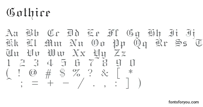 A fonte Gothice – alfabeto, números, caracteres especiais
