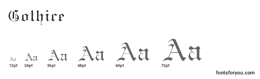 Размеры шрифта Gothice