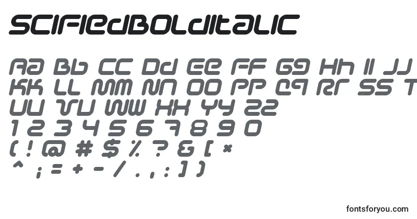 Schriftart SciFiedBolditalic – Alphabet, Zahlen, spezielle Symbole