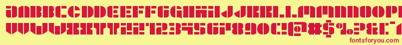 Fonte Leaguewarsexpand – fontes vermelhas em um fundo amarelo