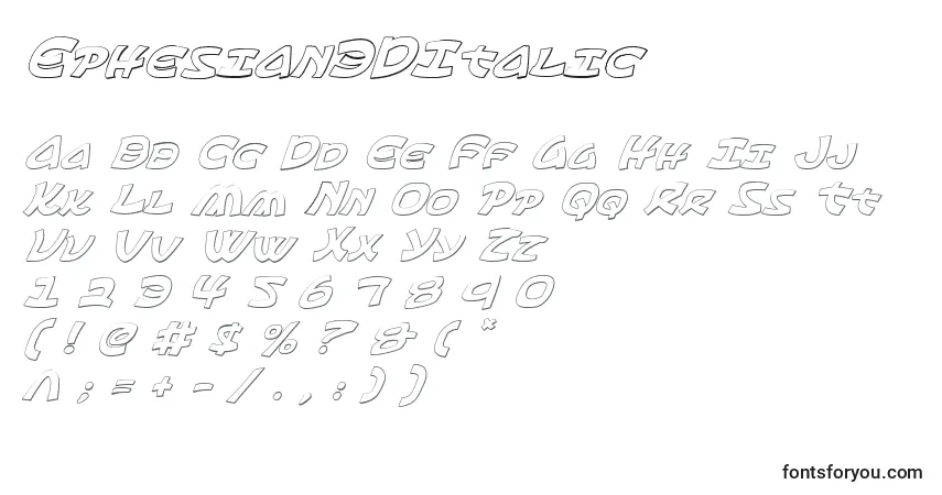 Czcionka Ephesian3DItalic – alfabet, cyfry, specjalne znaki