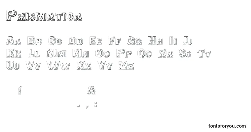 A fonte Prismatica – alfabeto, números, caracteres especiais