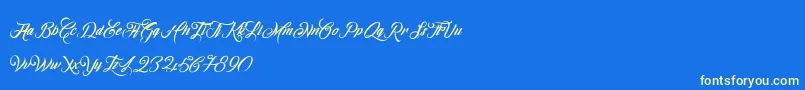 OmbelineLudolphides-Schriftart – Gelbe Schriften auf blauem Hintergrund