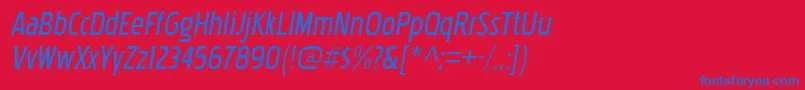 PakenhamcdrgItalic-Schriftart – Blaue Schriften auf rotem Hintergrund