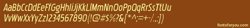 PakenhamcdrgItalic-fontti – keltaiset fontit ruskealla taustalla