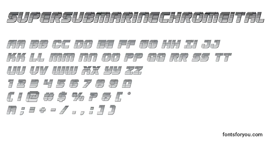 A fonte Supersubmarinechromeital – alfabeto, números, caracteres especiais
