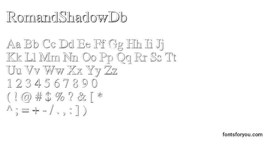 Schriftart RomandShadowDb – Alphabet, Zahlen, spezielle Symbole