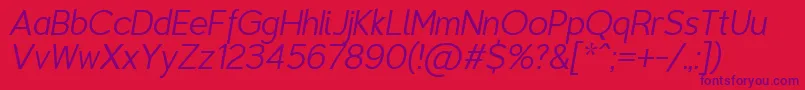 Fonte TriompheThinitalic – fontes roxas em um fundo vermelho