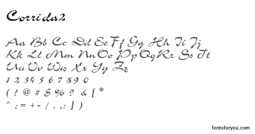 Schriftart Corrida2 – Alphabet, Zahlen, spezielle Symbole