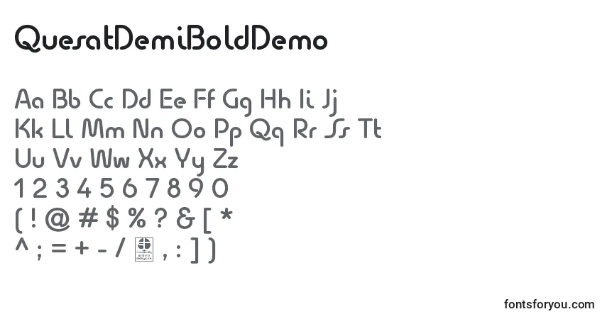 characters of quesatdemibolddemo font, letter of quesatdemibolddemo font, alphabet of  quesatdemibolddemo font
