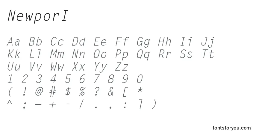 A fonte NewporI – alfabeto, números, caracteres especiais