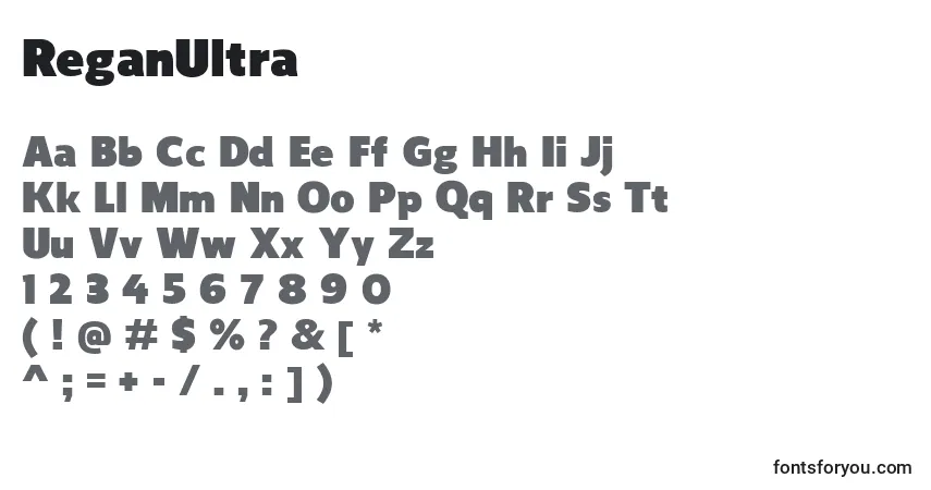 A fonte ReganUltra – alfabeto, números, caracteres especiais