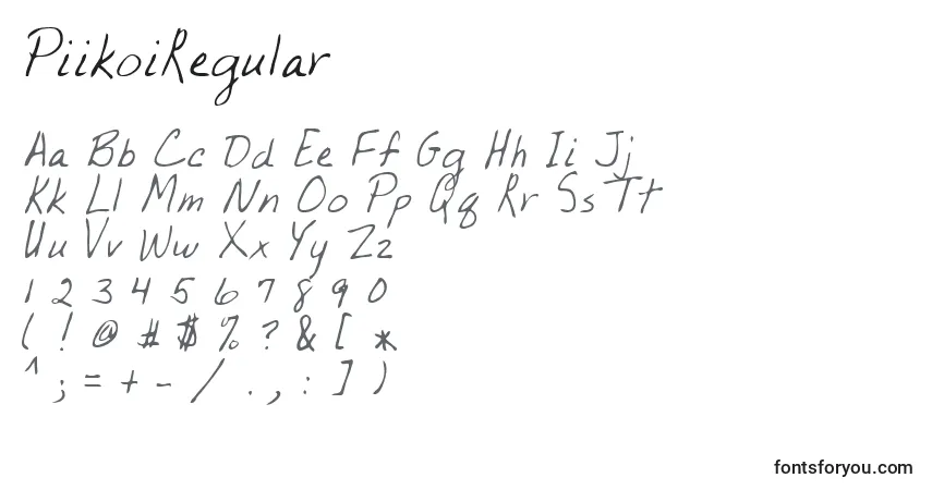 A fonte PiikoiRegular – alfabeto, números, caracteres especiais