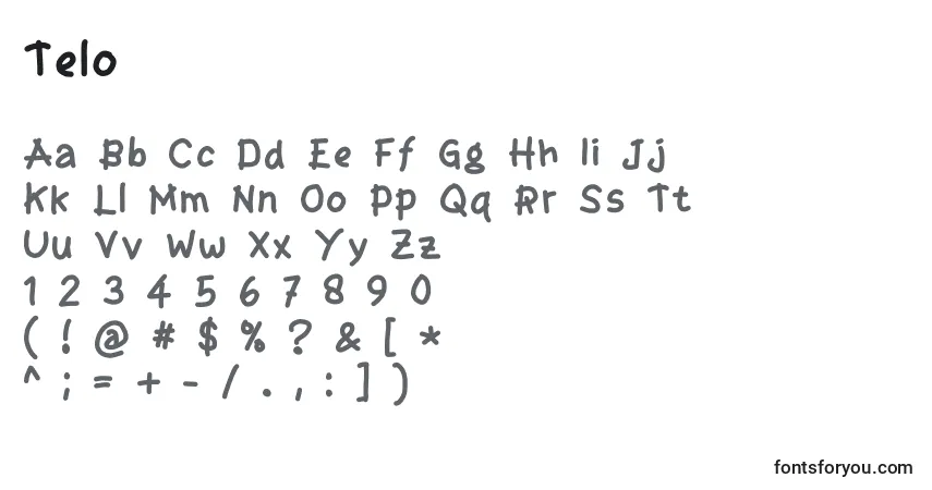 Czcionka Telo – alfabet, cyfry, specjalne znaki