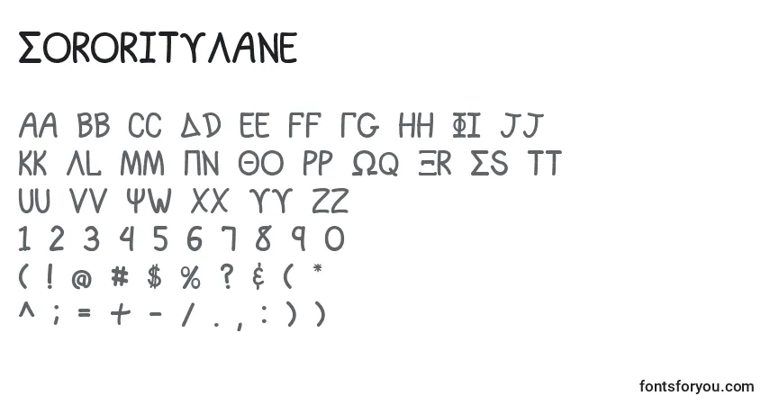 Czcionka SororityLane – alfabet, cyfry, specjalne znaki