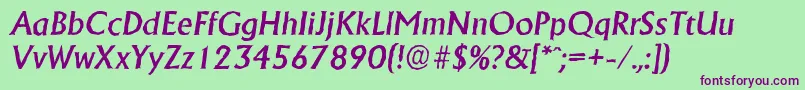 Fonte AdelonantiqueMediumItalic – fontes roxas em um fundo verde