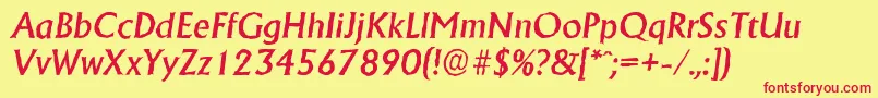 AdelonantiqueMediumItalic-fontti – punaiset fontit keltaisella taustalla