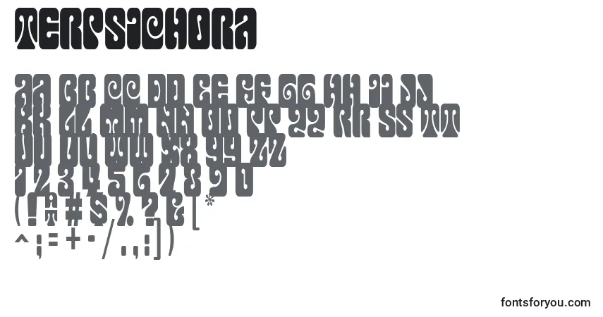 A fonte Terpsichora – alfabeto, números, caracteres especiais