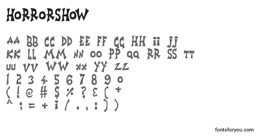 Czcionka Horrorshow – alfabet, cyfry, specjalne znaki