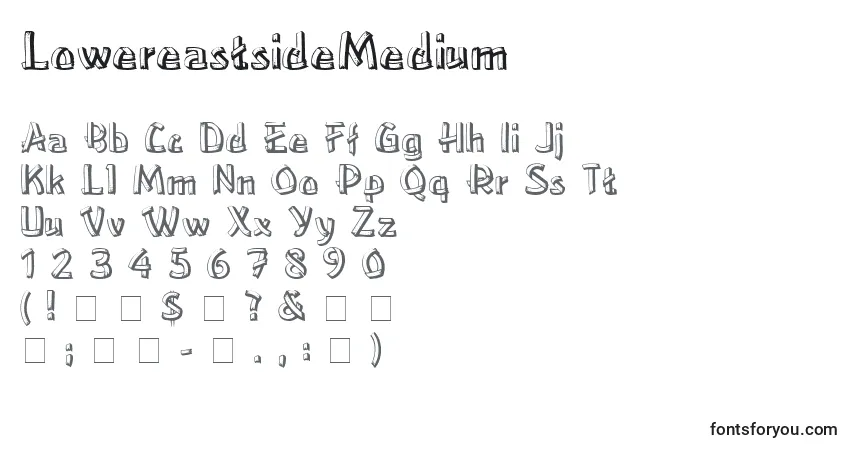 A fonte LowereastsideMedium – alfabeto, números, caracteres especiais