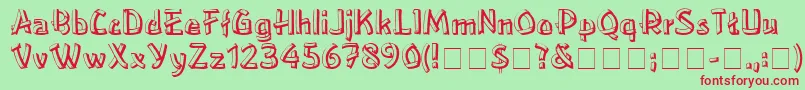 LowereastsideMedium-Schriftart – Rote Schriften auf grünem Hintergrund