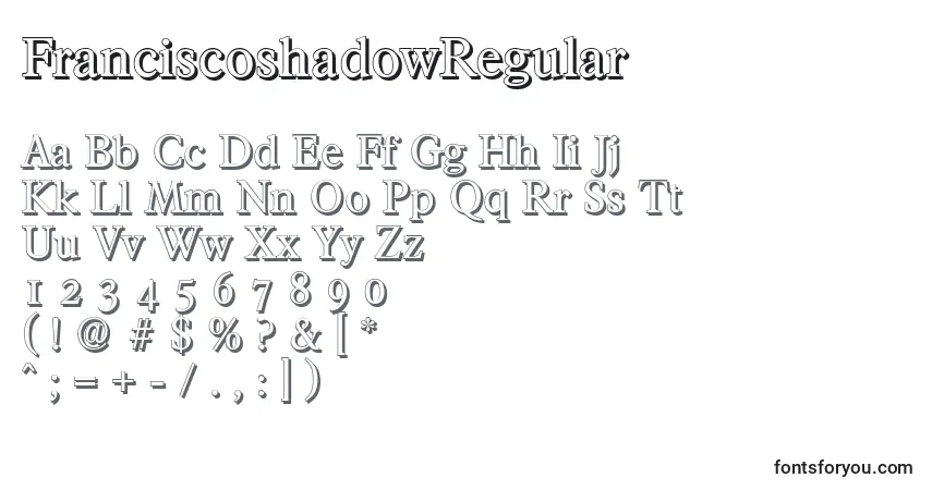 Czcionka FranciscoshadowRegular – alfabet, cyfry, specjalne znaki