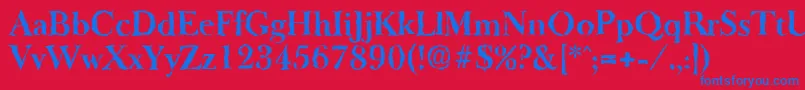 BaskeroldrandomBold-Schriftart – Blaue Schriften auf rotem Hintergrund