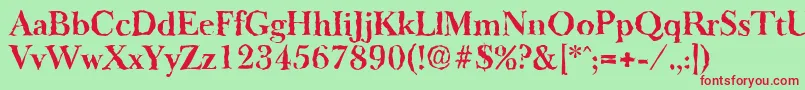 BaskeroldrandomBold-fontti – punaiset fontit vihreällä taustalla