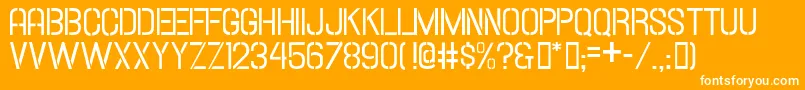 HallandaleStencilJl-Schriftart – Weiße Schriften auf orangefarbenem Hintergrund