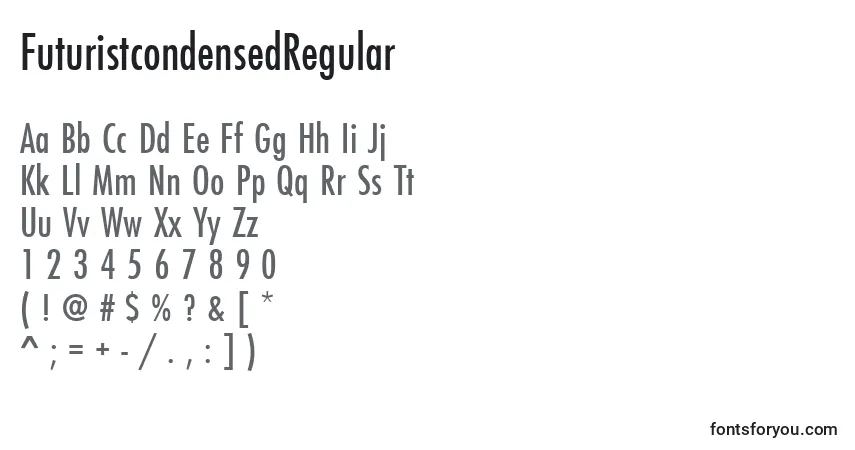 Czcionka FuturistcondensedRegular – alfabet, cyfry, specjalne znaki