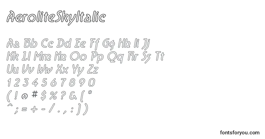 Шрифт AeroliteSkyItalic (60838) – алфавит, цифры, специальные символы