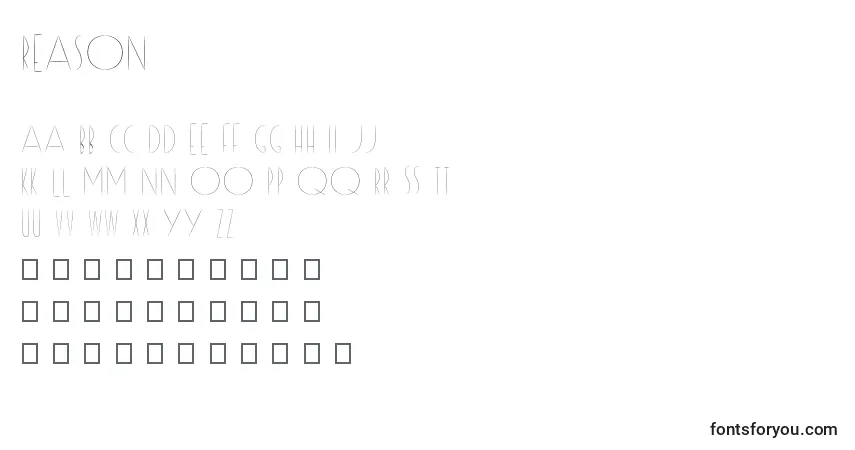 Czcionka Reason – alfabet, cyfry, specjalne znaki
