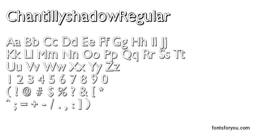 A fonte ChantillyshadowRegular – alfabeto, números, caracteres especiais