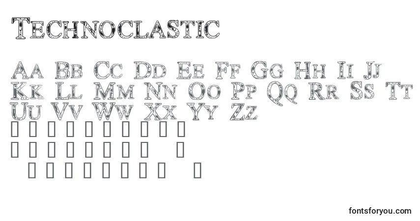 A fonte Technoclastic – alfabeto, números, caracteres especiais