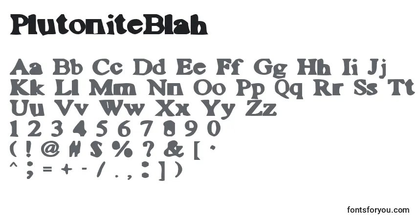 Czcionka PlutoniteBlah – alfabet, cyfry, specjalne znaki