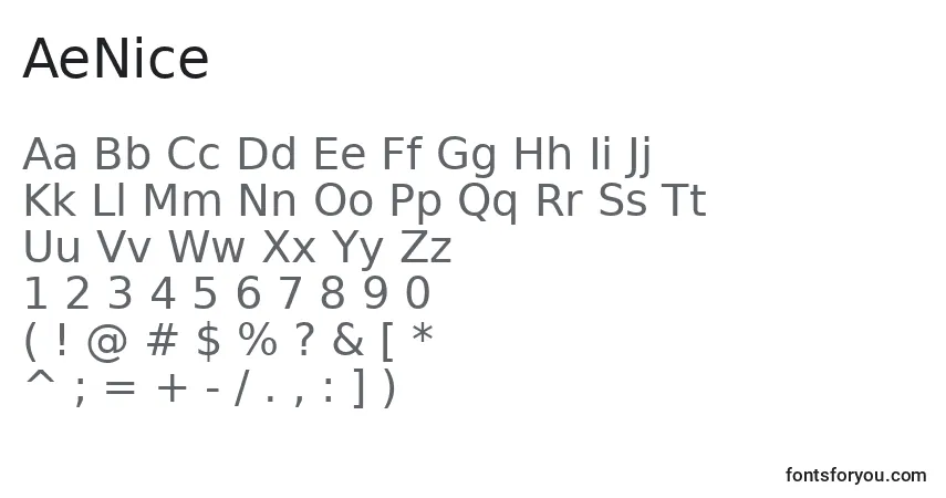 Czcionka AeNice – alfabet, cyfry, specjalne znaki