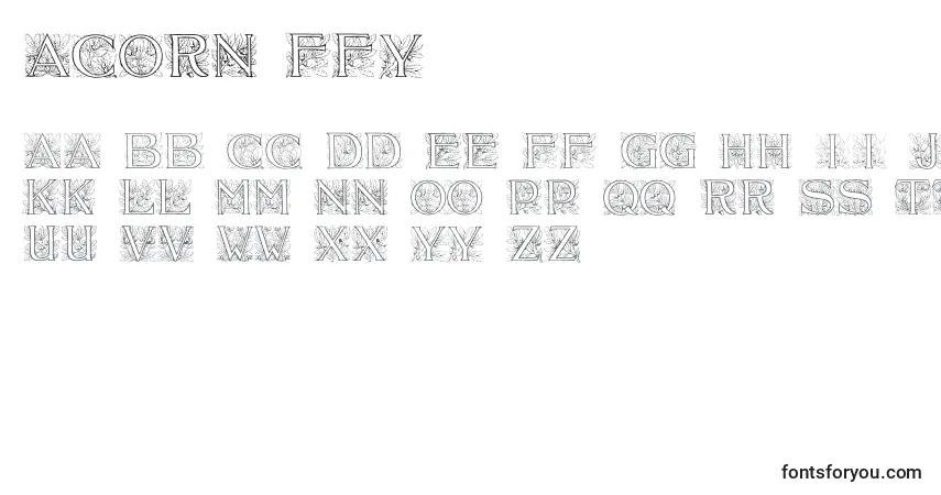 A fonte Acorn ffy – alfabeto, números, caracteres especiais