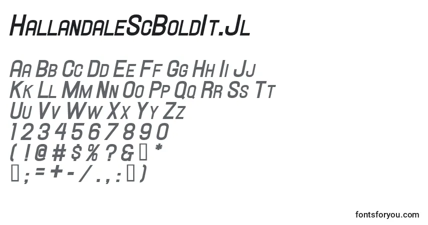 Шрифт HallandaleScBoldIt.Jl – алфавит, цифры, специальные символы