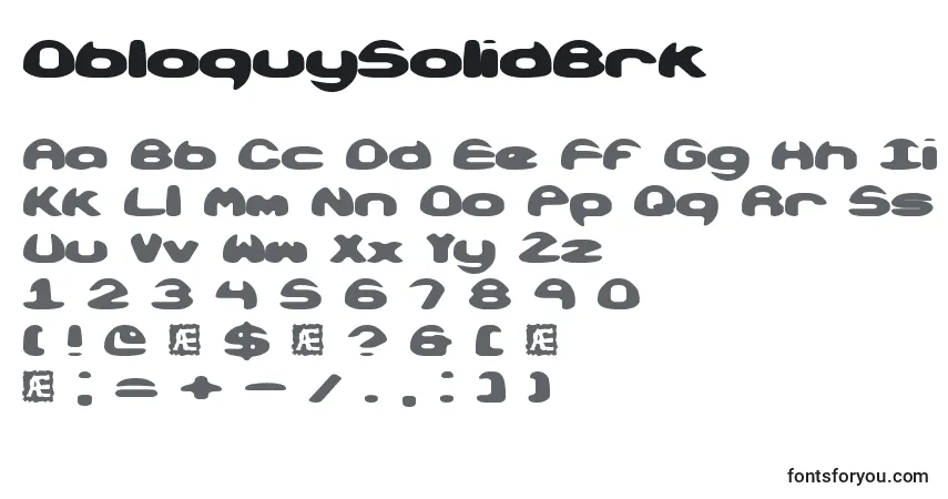 A fonte ObloquySolidBrk – alfabeto, números, caracteres especiais