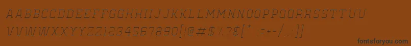 フォントOldSchoolUnitedHairlineItalic – 黒い文字が茶色の背景にあります