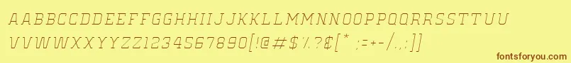 OldSchoolUnitedHairlineItalic-Schriftart – Braune Schriften auf gelbem Hintergrund