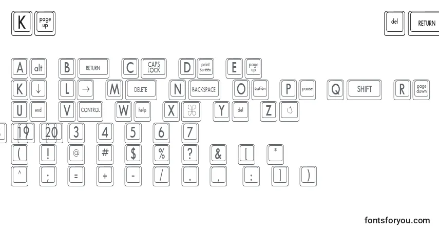 KeyboardKeyscnCondensed-fontti – aakkoset, numerot, erikoismerkit
