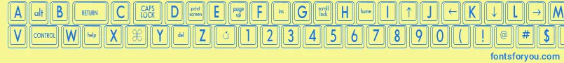 Fonte KeyboardKeyscnCondensed – fontes azuis em um fundo amarelo