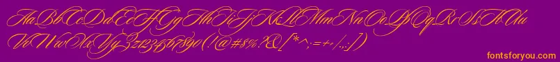 CeremoniousThree-Schriftart – Orangefarbene Schriften auf violettem Hintergrund