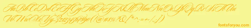 CeremoniousThree-Schriftart – Orangefarbene Schriften auf gelbem Hintergrund