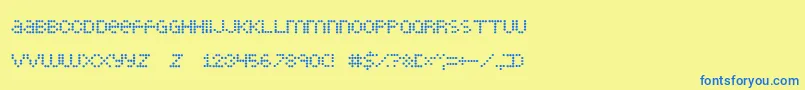 LittleDotties-Schriftart – Blaue Schriften auf gelbem Hintergrund
