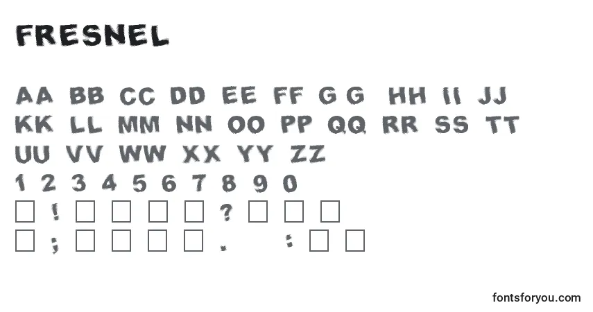 Schriftart Fresnel – Alphabet, Zahlen, spezielle Symbole
