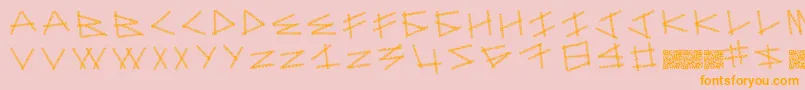 フォントDotsticks – オレンジの文字がピンクの背景にあります。